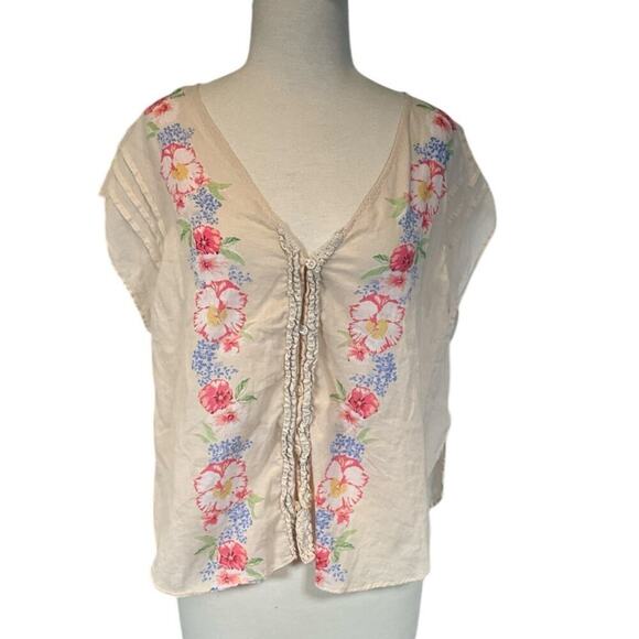 Free People Womens Floral Print Cap Sleeve Blouse Button Down Antique Combo Med - Picture 4 of 12